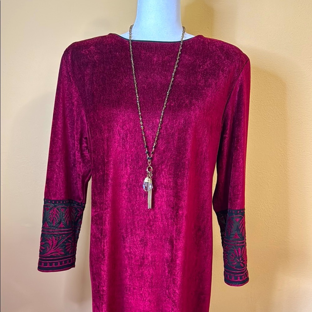 Vintage Neiman Marcus Long Sleeve Boho Velour Burnout Caftan Maxi Dress